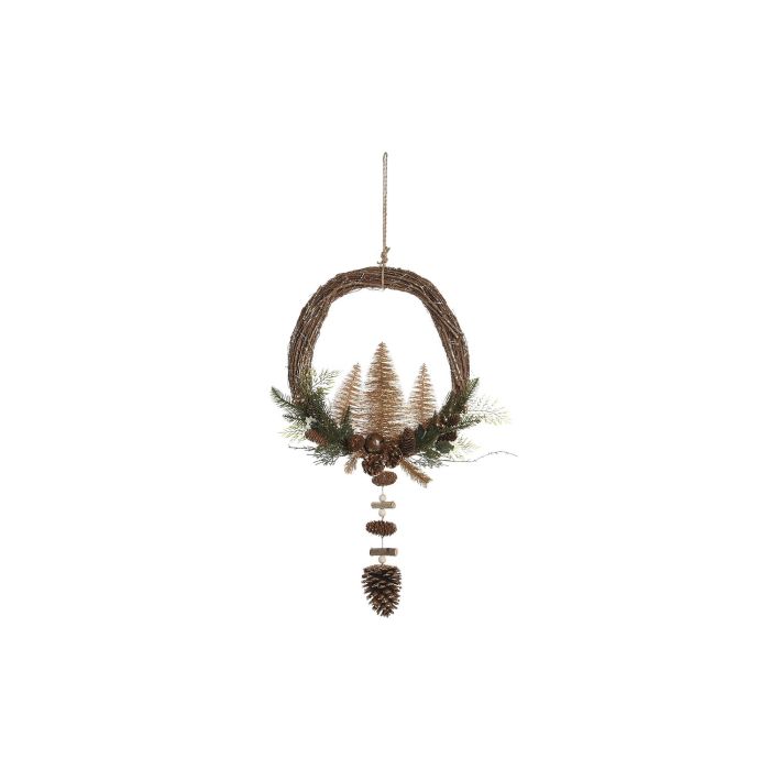 DKD Home Decor Decoración Colgante Navidad Alpina con Puerta, LED y Madera, Marrón Dorado, 90 cm Alto (2 Unidades)