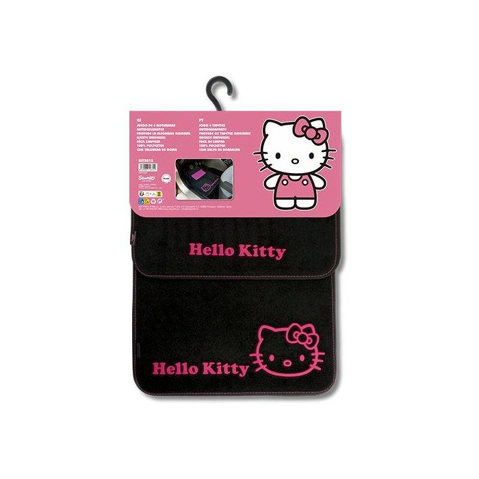 Hello Kitty KIT3013 Juego de 4 Alfombras de Moqueta para Coche Negras Antideslizantes Universales con Talonera de Goma 2