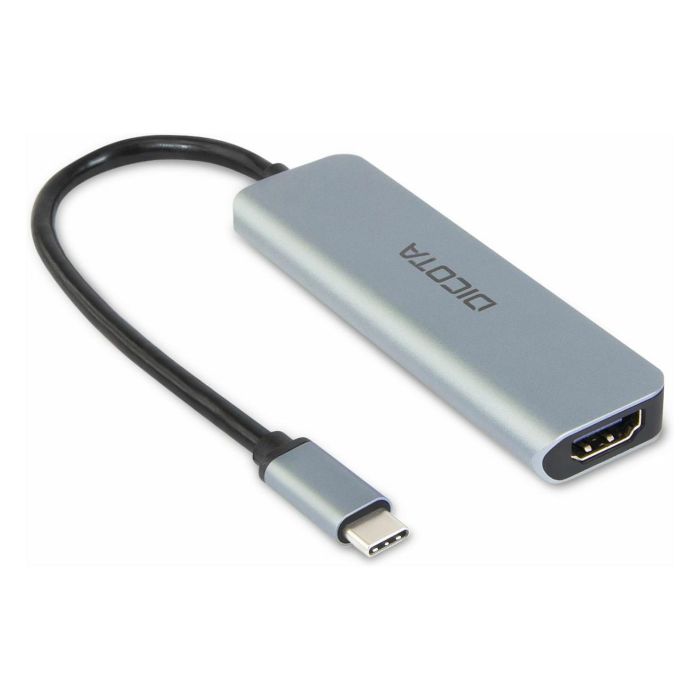 DICOTA D32060 Adaptador USB-C 5 en 1 con HDMI 4K, USB-A, USB-C y Carga Rápida PD 100W, Color Plateado 1