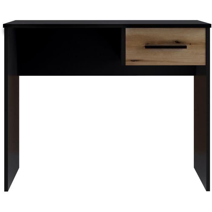 Escritorio con cajones pequeño - Decoración en negro y roble - L 90 x P 50 x H 74 cm