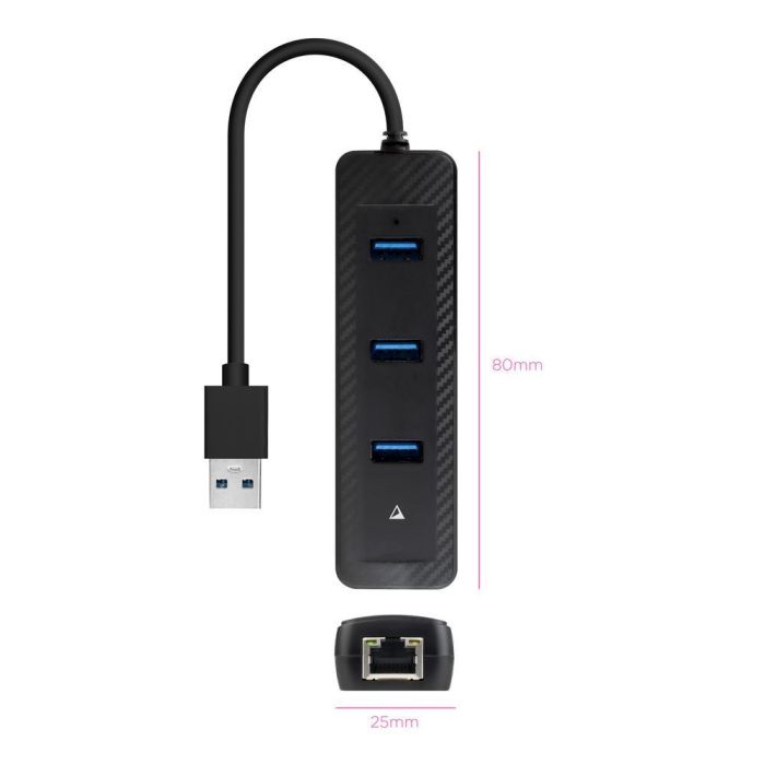 Nanocable 10.16.4604 Concentrador Hub USB 3.0 Plug & Play con 3 Puertos USB-A 3.0 (5Gbps) y Ethernet RJ45 Gigabit (1000Mbps) Negro 1