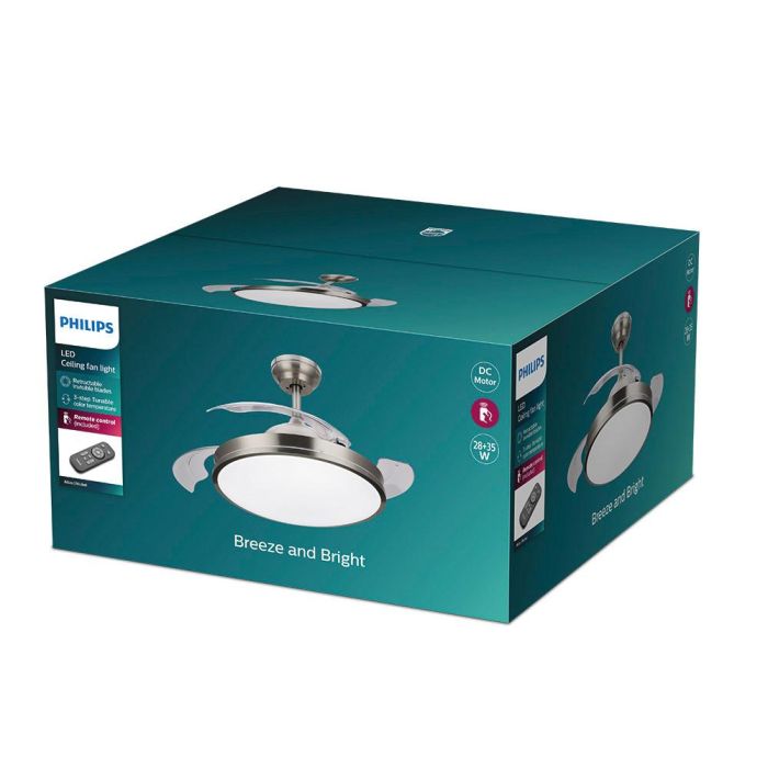 Ventilador de techo de led modelo atlas. color nikel. potencia: 28+35w aspas: ø106cm con mando a distancia philips 1