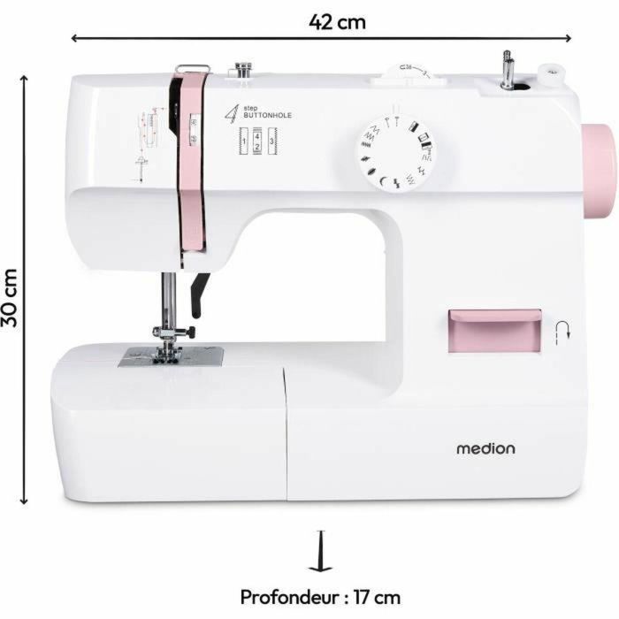 Medion MED4061275230468 Máquina de Coser 71W con 12 Puntadas, 700 rpm, Luz LED, Rosa 1