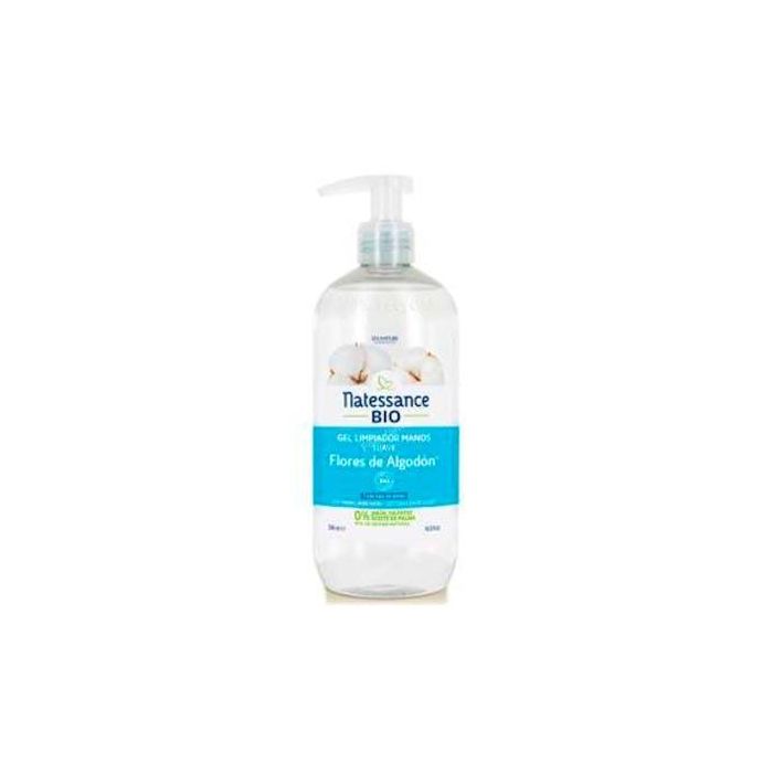 NATESSANCE Gel Limpiador Manos Flor Algodón Bio 500ml con Aloe Vera, Suavizante y Protege la Piel
