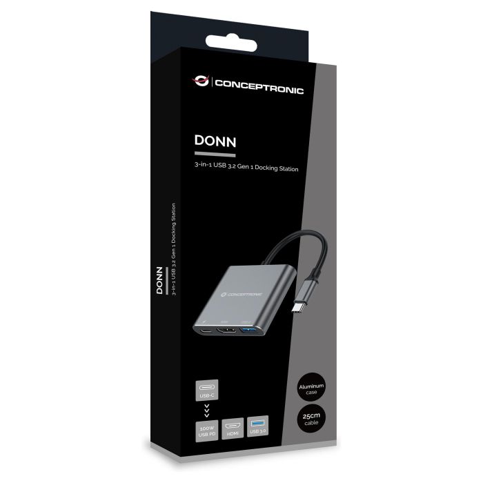 Conceptronic Docking USB-C 3in1 1xHDMI 4K 1xUSB-A 3.0 1xUSB-C Alimentacion 100W 2