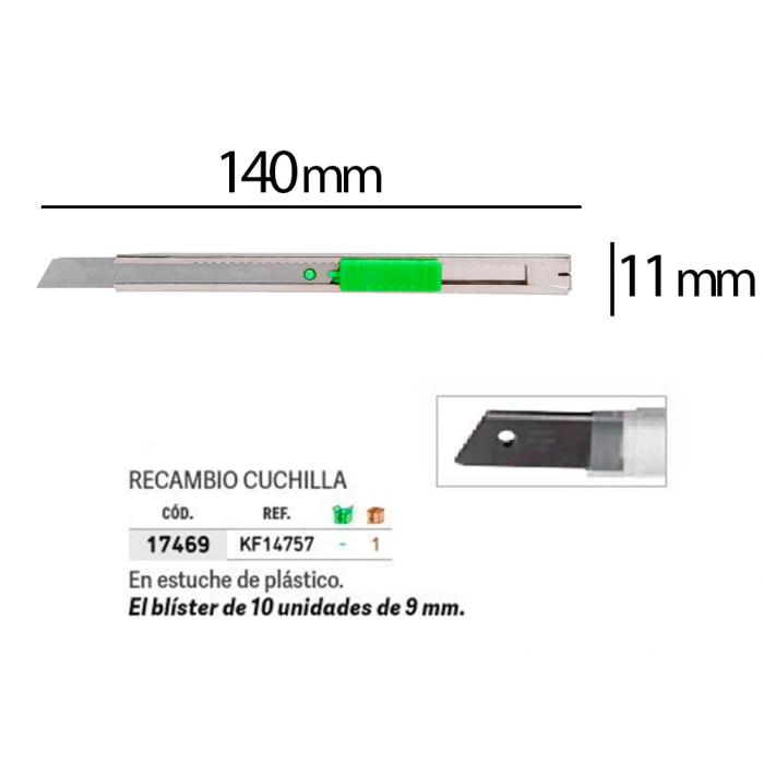 Q-connect Cúter Metálico Estrecho Cuchilla 9 mm con Clip Blíster 1 unidad 1