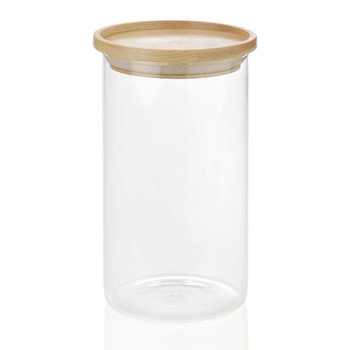 Andrea House Bote Alimentos Cristal Transparente Madera 1200ml Ø9,5x17,5cm 0 Andrea House Bote Alimentos Cristal Transparente Madera 1200ml Ø9,5x17,5cm 0