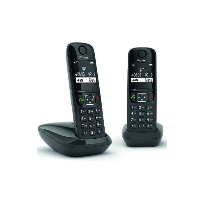 Gigaset L36852-H2816-D201 Teléfono Inalámbrico AS690 Pack DUO Negro Manos Libres DECT ECO Pantalla iluminada Agenda 100 contactos Gigaset L36852-H2816-D201 Teléfono Inalámbrico AS690 Pack DUO Negro Manos Libres DECT ECO Pantalla iluminada Agenda 100 contactos