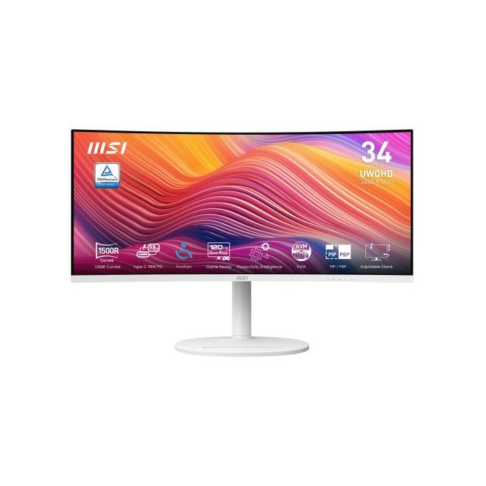 MSI Modern MD342CQPW Pantalla 34" UltraWide Quad HD 3440x1440 Pixeles, Curva, 1500R, 120Hz, 1ms, Blanco, 9S6-3PC59H-012
