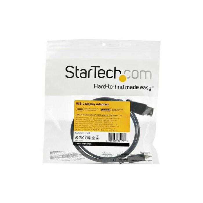 StarTech.com CDP2DP141MB Cable USB-C a DisplayPort 1.4, Adaptador Vídeo 8K 30Hz, Thunderbolt 3, 1m Negro 1