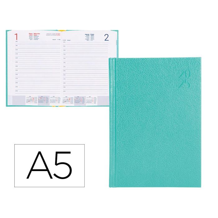 Agenda Encuadernada Liderpapel Corfu A5 2025 Dia Pagina Color Verde Menta Papel 60 gr