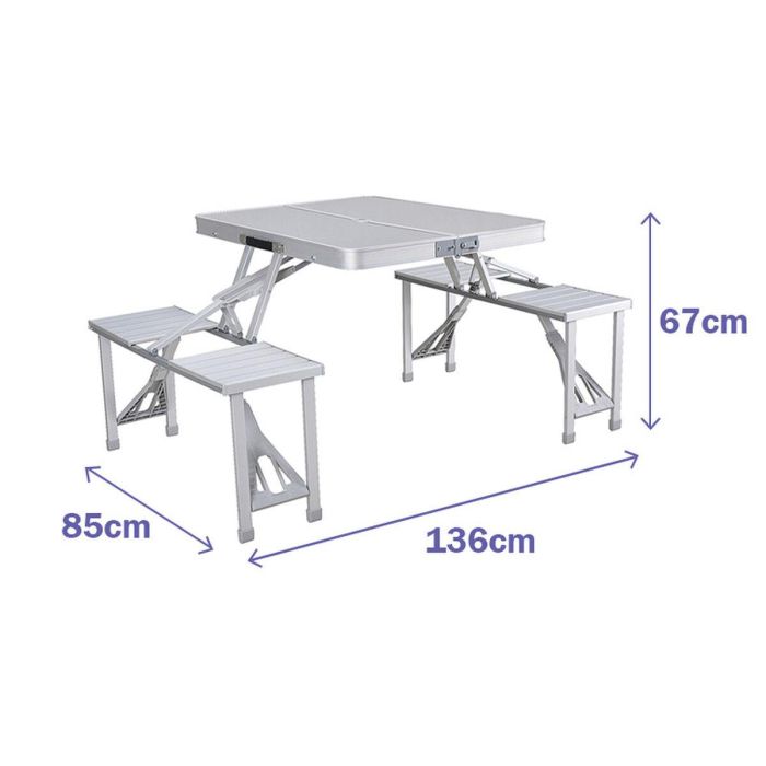 Marbueno Set Mesa y 4 Asientos con Agujero Sombrilla Plegable Aluminio Gris Camping y Playa 136X85X67 cm 10439 1