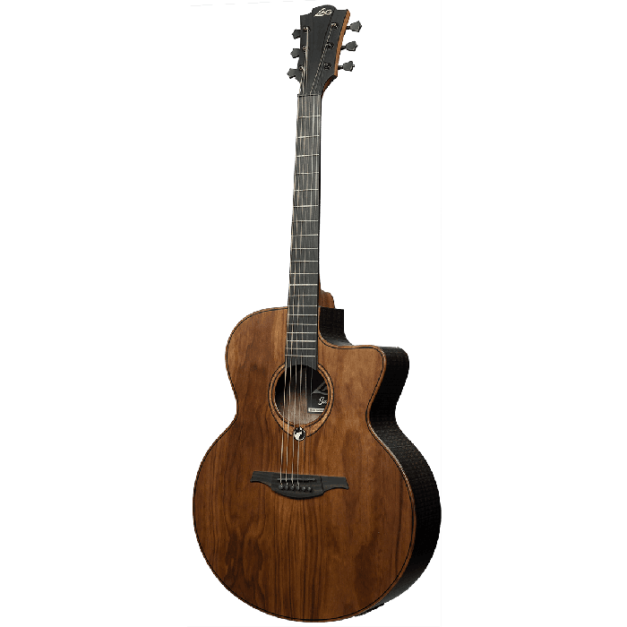 LAG Guitarra Acústica Jumbo Electroacústica Sauvage Lag Natural Satinado Tapa Sólida Brankowood Fondo Aros Eucalipto Cutaway Electrónica Stage LAG Funda Incluida 1