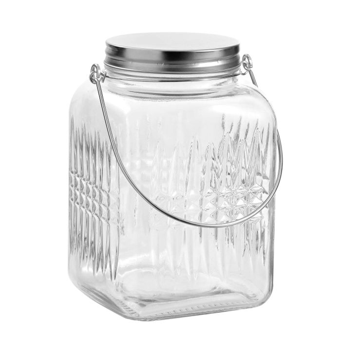 La Mediterranea Tarro de Vidrio con Tapa de Acero y Asa 2000 ml (2 L) - 13.2 x 13.4 x 18.4 cm (6 Unidades)