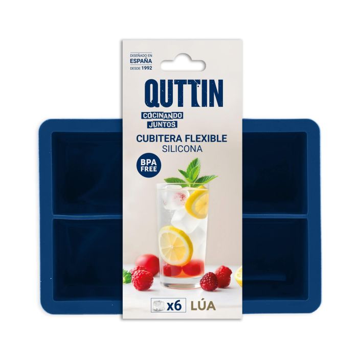 Inde Cubitera Flexible de Silicona para 6 Cubitos de Hielo Lua Quttin, 16.5x11.3x5 cm (24 Unidades)