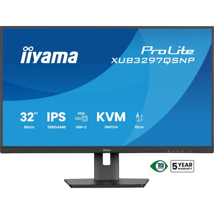 IIYAMA XUB3297QSNP-B1 81.28cm 32Zoll IPS-panel 2560x1440 350cd/m USB-C Dock LAN/95W PD/DP-OUT KVM USB 3x3.2+1xC 1ms 11
