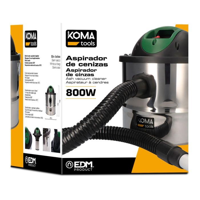 Koma Tools Aspiradora de Cenizas AS-800 800W 10L Cromado/Verde/Negro Filtro Lavable 1