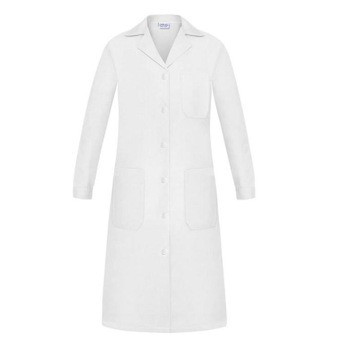 DUVER Vesín P-38 Bata de Trabajo Señora Manga Larga Tergal Poliéster-Algodón Entallada Cuello Solapa Botones Blanco Talla 46