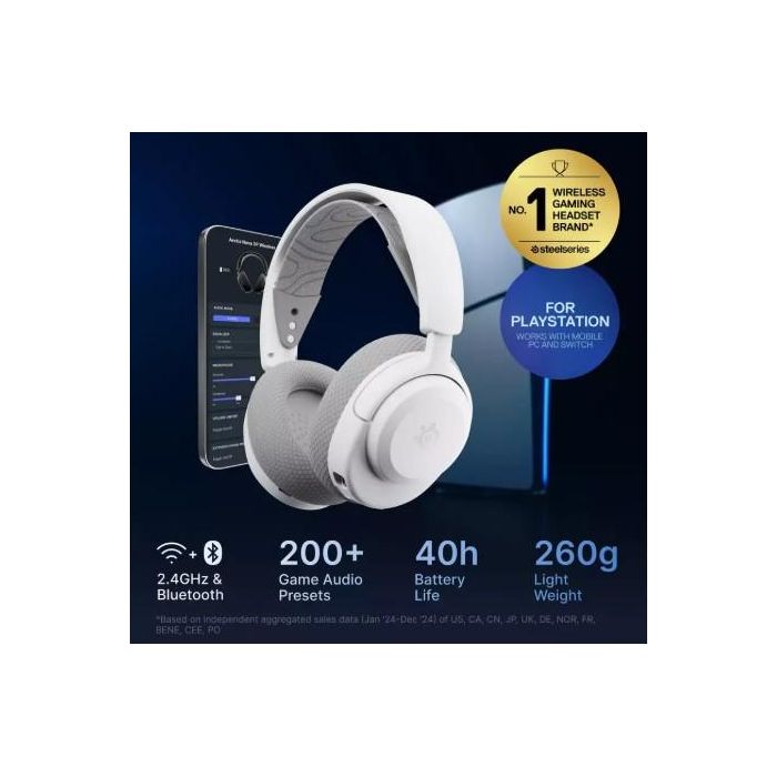 Steelseries Arctis Nova 3PW Auriculares Inalámbricos para Juegos con 40h de Batería y Bluetooth USB-C Plug & Play