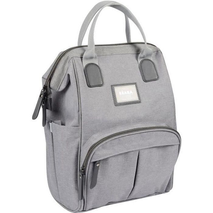 BEABA Bolso pañal Wellington unisex moderno, tipo mochila, gris jaspeado, con cambiador y bolsa isotérmica