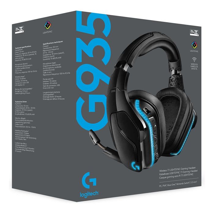 Logitech G935 Auriculares Inalámbricos Gaming con Sonido Envolvente 7.1 y LIGHTSYNC RGB 12