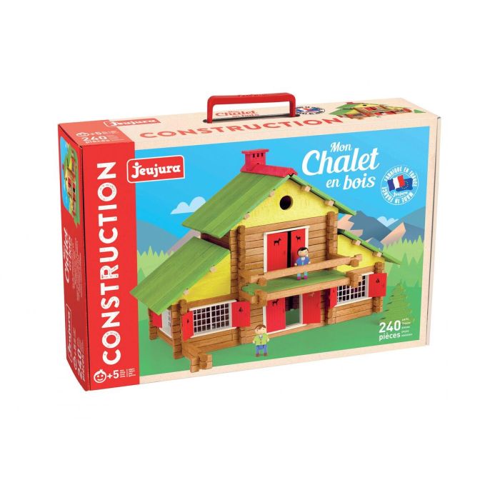 Jeujura My Wooden Chalet Juego de Construcción de Madera Natural y Tintada 240 Piezas para Niños a Partir de 5 Años