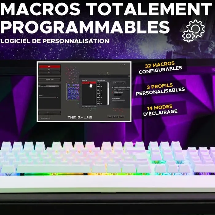 The G-Lab Teclado Gaming KEYZ RUBIDIUM Mecánico (Interruptor Rojo) Reposamuñecas RGB Con Cable Azerty Blanco 3