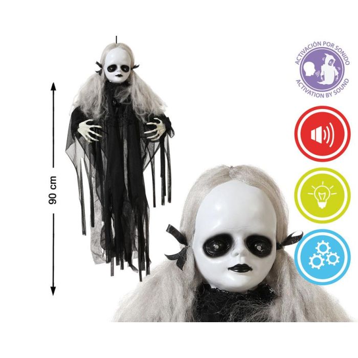 Figura Niña Fantasma 90 cm con Luz, Sonido y Movimiento para Decoración Escalofriante de Terror
