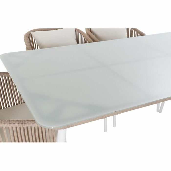 DKD Home Decor Conjunto de Mesa y Sillas Jardín Terraza Set 7 Piezas Aluminio Cuerda Cristal Beige Blanco 160x90x75 cm Desmontable 5