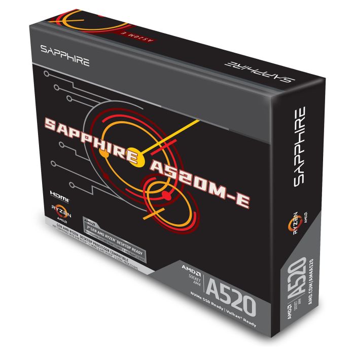 Sapphire A520M-E Placa Base AMD A520, Socket AM4, micro-ATX, Compatible con Ryzen 3000/4000/5000 Series, DDR4 64 GB, PCIe 3.0, M.2, HDMI, VGA 6