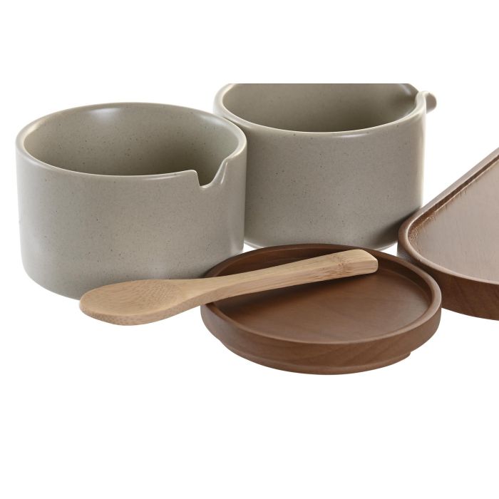 DKD Home Decor Azucarero y Lechera Beige Marron Rubberwood Porcelana Set 2 Piezas 18.5 x 7 x 19.5 cm 1