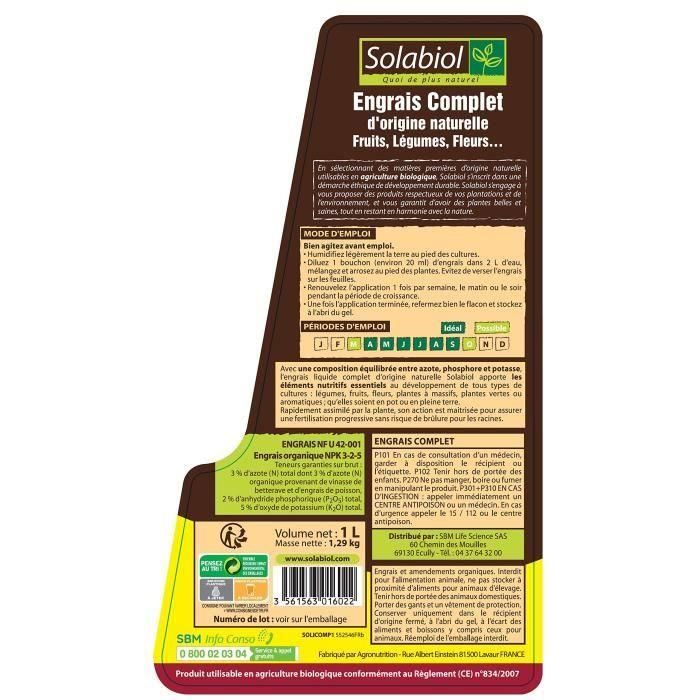 SOLABIOL - Fertilizante líquido completo - Precio de descarga - Lata de 1L - UAB 3 SOLABIOL - Fertilizante líquido completo - Precio de descarga - Lata de 1L - UAB 3
