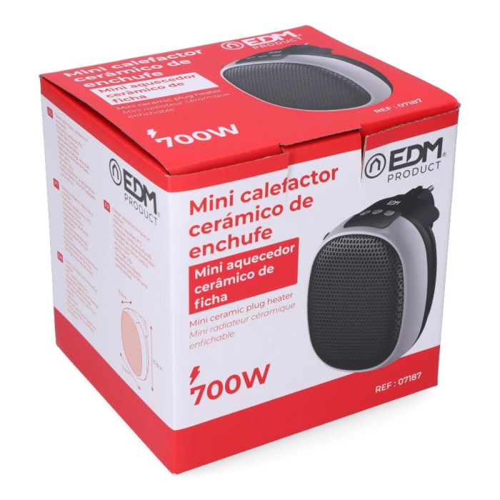 Edm Mini calefactor cerámico 700W con pantalla LED, programador 12h, función ventilador - 12,4x13,5x10,8cm 3 Edm Mini calefactor cerámico 700W con pantalla LED, programador 12h, función ventilador - 12,4x13,5x10,8cm 3