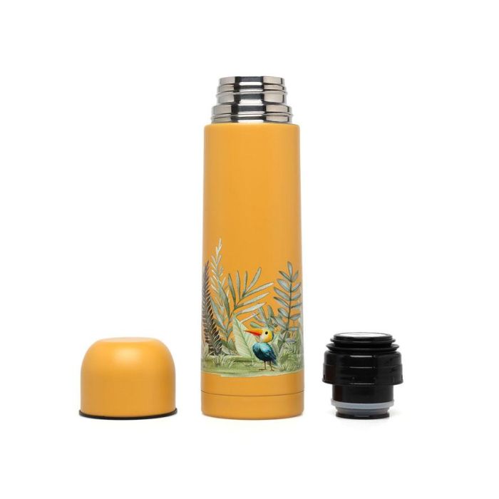 KioKids Termo Para Líquidos Acero Inoxidable 500 mL Anti-Goteo, Boca Ancha, Colección Honey Little Sauvages - Color Mostaza 1