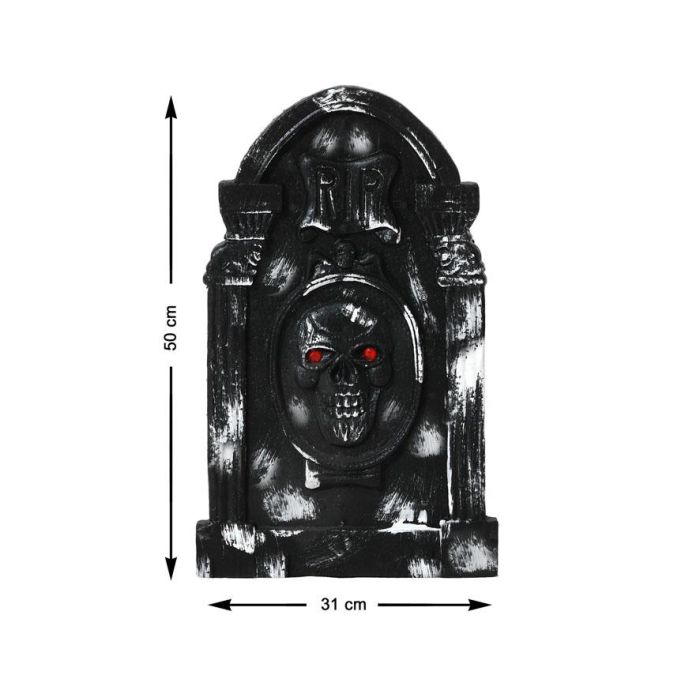 Lápida Con Calavera Central Luminosa Y Detalles Góticos 50x31 cm