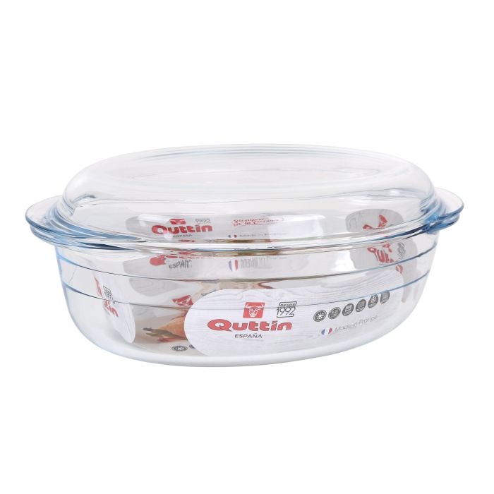 Quttin R26 Cacerola de Vidrio Oval con Tapa, Capacidad 3 Litros + 1 Litro, Modelo Qutti, Medidas 33 x 20 x 13 cm (3 Unidades)