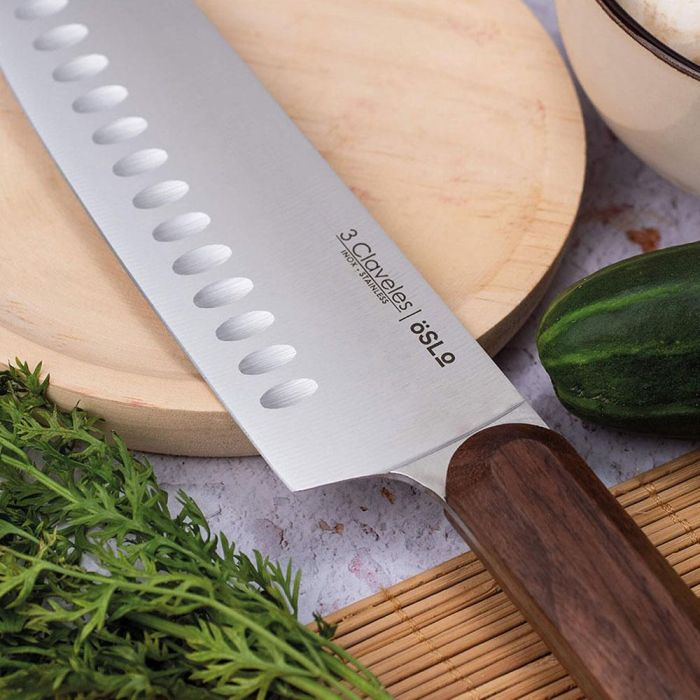 3 Claveles Cuchillo Santoku 17,5 cm Acero Inoxidable Mango de Madera de Nogal 2