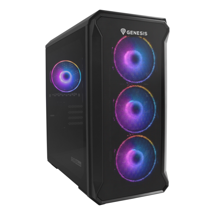 GENESIS Irid 503 ARGB Micro Torre Negro, Transparente con 4 Ventiladores ARGB Incluidos