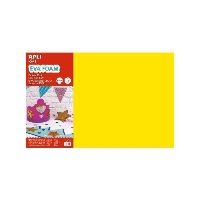 Apli Goma Eva 40x60 cm Grosor 2 mm Amarillo Pack 5 Ud