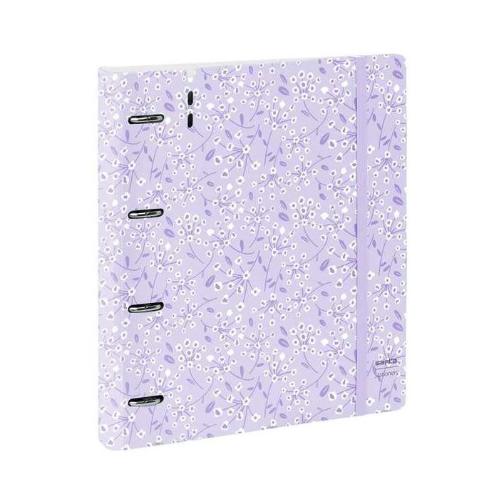 Carpeta Con Recambio Safta Din A4 Cuadro 5 mm Polipropileno Foam 4 Anillas 35 mm Estampados Floral Lila 5