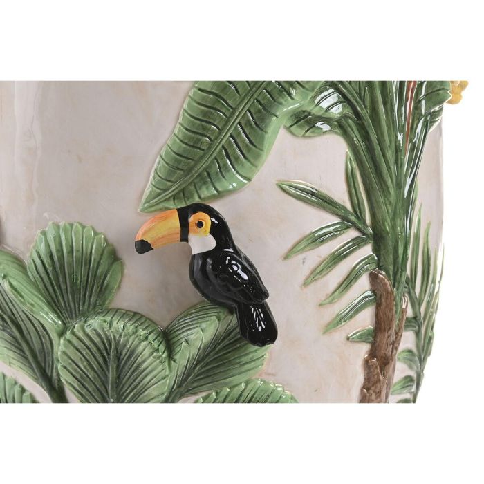 DKD Home Decor Jarrón Tropical Crudo Verde Cerámica 26x33x26 cm Palmera Pájaros 3