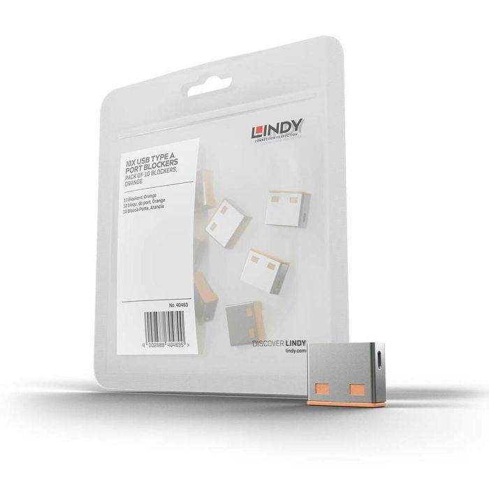 Lindy Bloqueador de Puerto USB sin Llave Naranja - Pack de 10, Dispositivo de Seguridad para Puertos USB, Compatible con Llave de Color