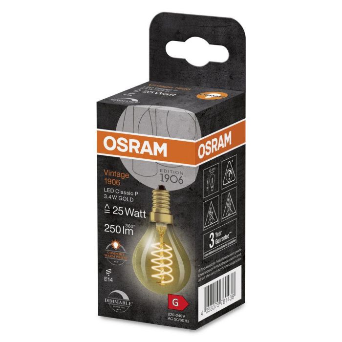 [LVE-4058075761438] Ledvance/Osram Bombilla LED "Classic" E14 3,4W 250Lm 2200K 320º IP20 Regulable - Blanco Extra Cálido 1