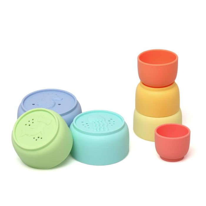 KioKids Set de 7 Cubos Apilables de Silicona para Baño de Bebé +5 Meses Juguete Sensorial Multicolor 2
