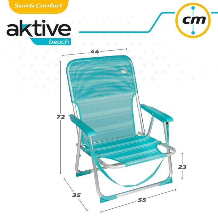 Silla de Playa Aktive Turquesa 44 x 72 x 35 cm Aluminio Plegable (4 Unidades) 1