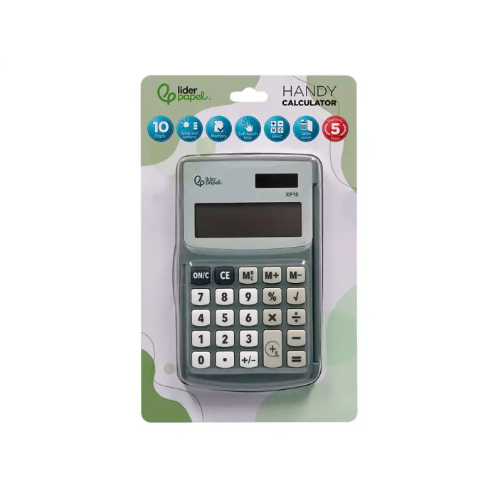 Liderpapel Calculadora Bolsillo XF15 10 Dígitos Solar y Pila Color Gris 123x75x12 mm 1