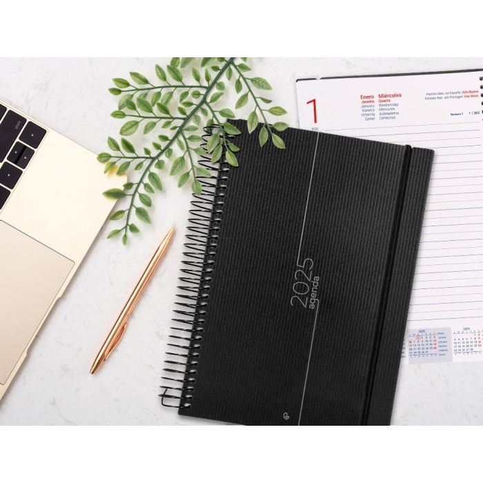 Agenda Espiral Liderpapel Olbia A4 2025 Dia Pagina Color Negro Papel 60 gr 10