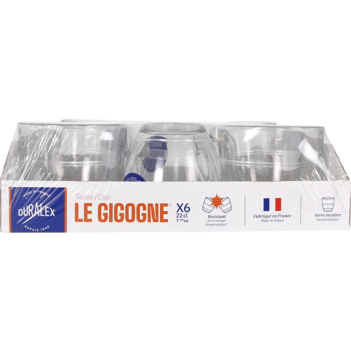 Duralex Set de 6 Tazas Transparentes con Asa 22 cl Colección Gigogne (12 Cajas) 1