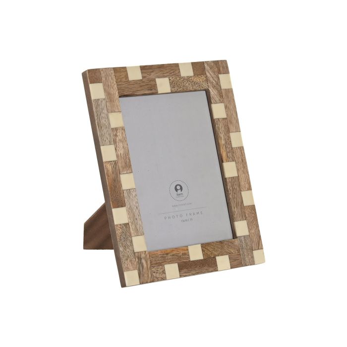 DKD Home Decor Marco de Fotos Urban Cuadrado 13x18 cm Madera de Mango y Resina Natural/Blanco (1.8 x 23 x 18 cm)