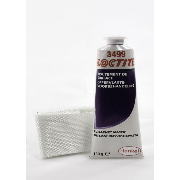 Loctite 3499 Kit de reparación de escape Echapnet - Sellador con cinta de fibra de vidrio, libre de asbesto, calentamiento rápido, Blanco 130g